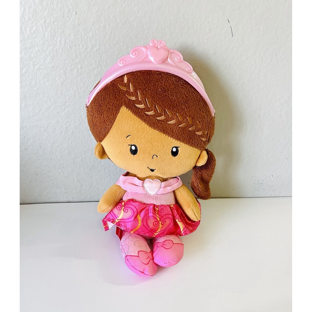 Fisher Price Princess Pink Dress Soft Plush Doll Chimes Baby Rattle Brown Hair